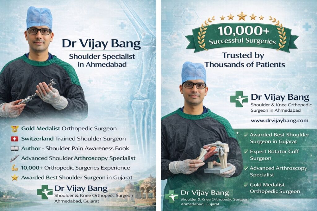 Dr Vijay Bang – Best Shoulder Specialist in Ahmedabad | Gold Medalist Orthopedic Surgeon Switzerland return Dr Vijay Bang – Gold Medalist Shoulder Specialist in Ahmedabad, Switzerland trained orthopedic surgeon with 10,000+ surgeries experience.