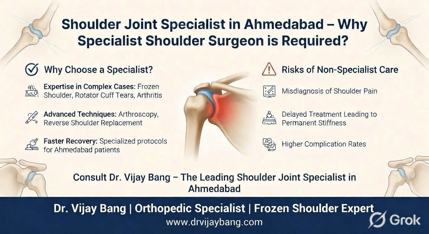 shoulder joint specialist in ahmedabad dr Vijay Bang, gold medalist , Switzerland return, author of the shoulder pain book, 10000+ surgeries