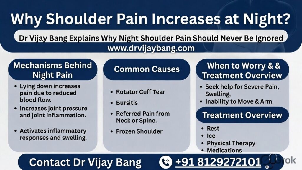 why shoulder pain increases at night by dr Vijay Bang, shoulder specialist in ahmedabad, gold medalist, author of shoulder pain book, Switzerland trained, 